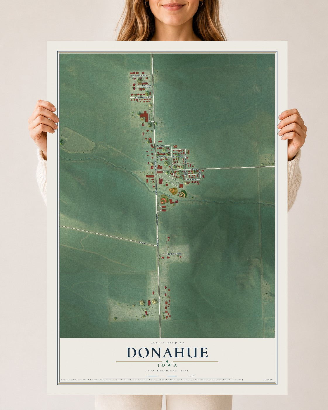 Map of Donahue, Iowa, 24 x 36 inch unframed archival matte print