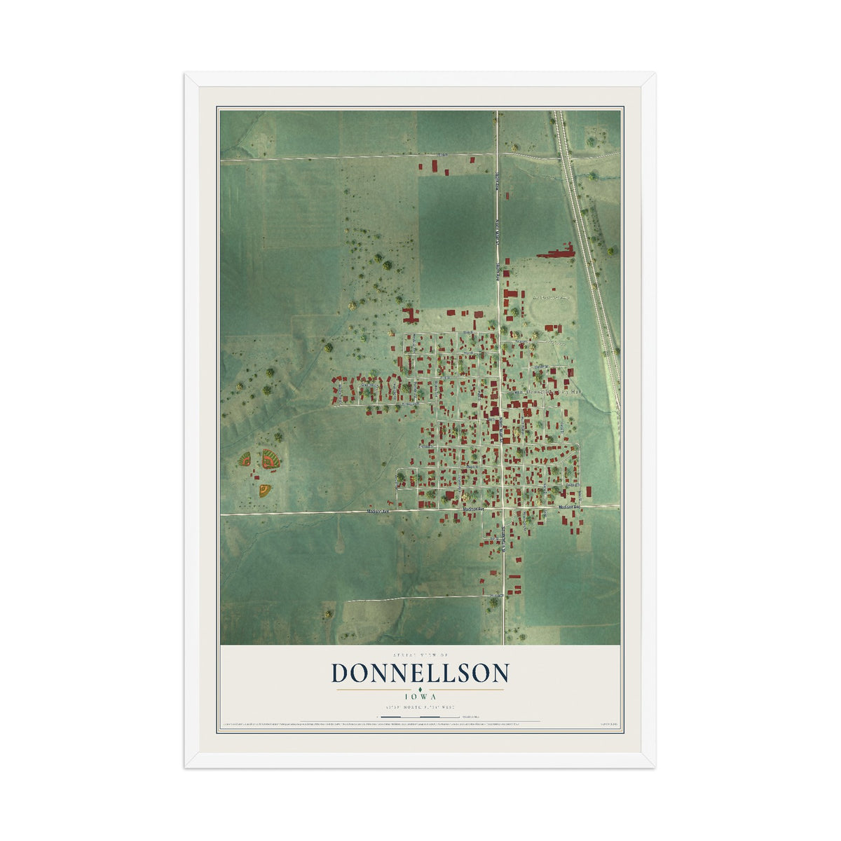 Map of Donnellson, Iowa, 12 x 18 inch print in a white wood frame