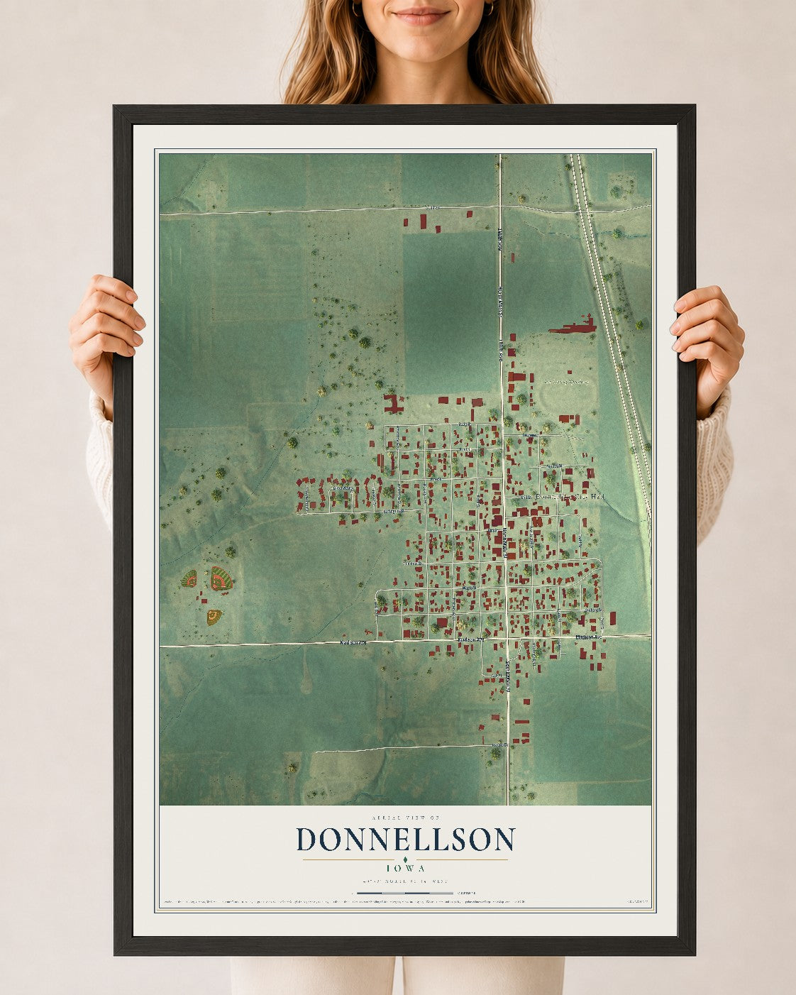 Map of Donnellson, Iowa, 24 x 36 inch print in a black wood frame