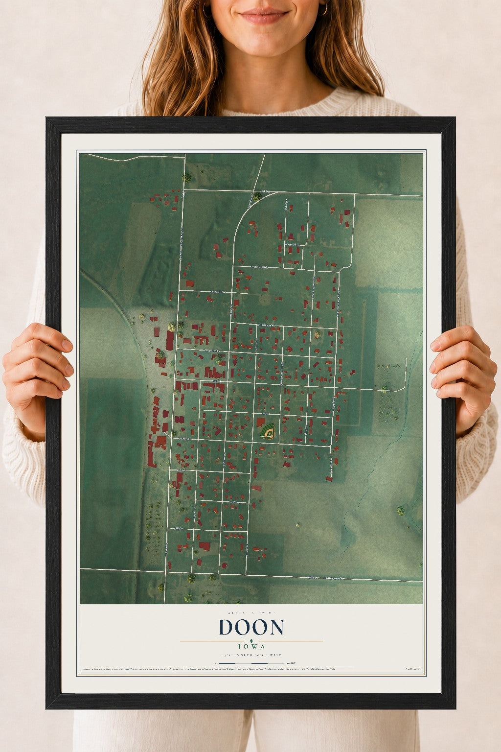 Map of Doon, Iowa, 18 x 24 inch print in a black wood frame