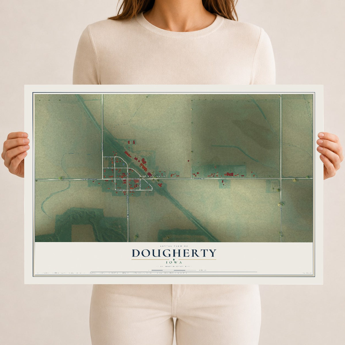 Map of Dougherty, Iowa, 12 x 18 inch unframed archival matte print
