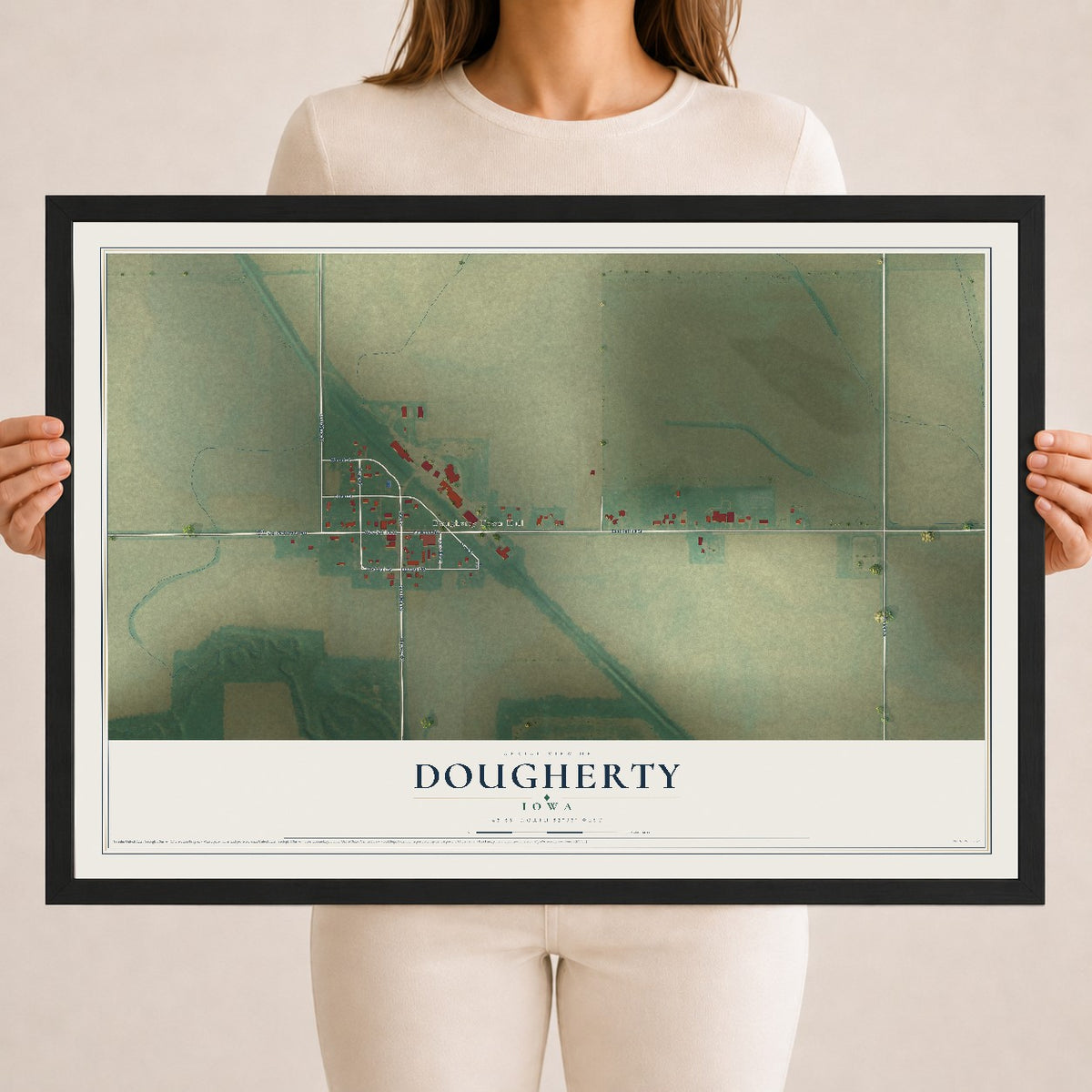 Map of Dougherty, Iowa, 18 x 24 inch print in a black wood frame