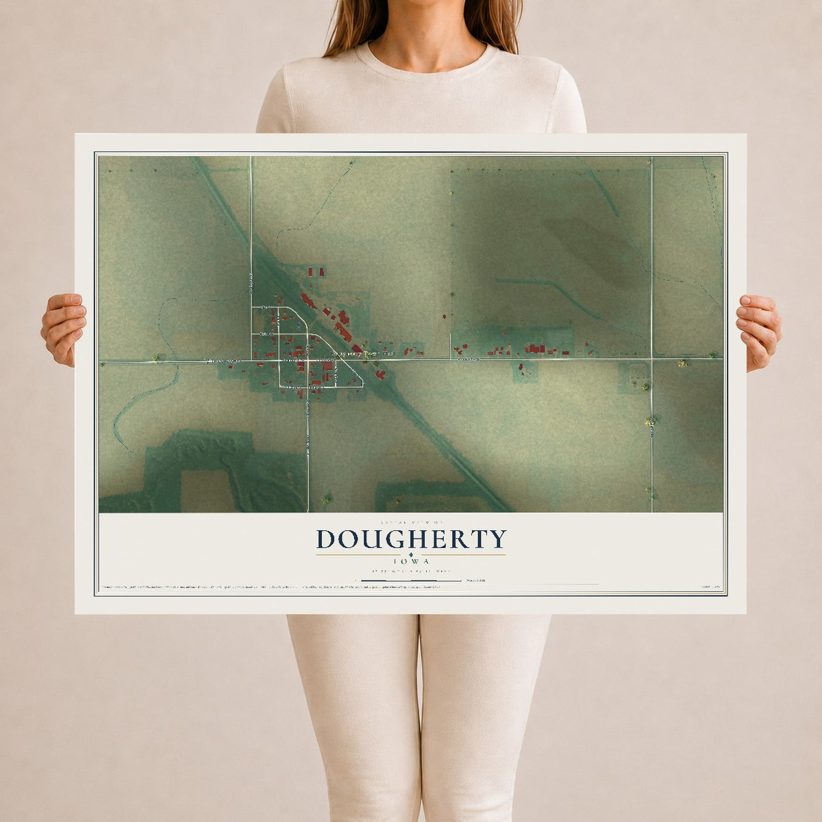 Map of Dougherty, Iowa, 24 x 36 inch unframed archival matte print