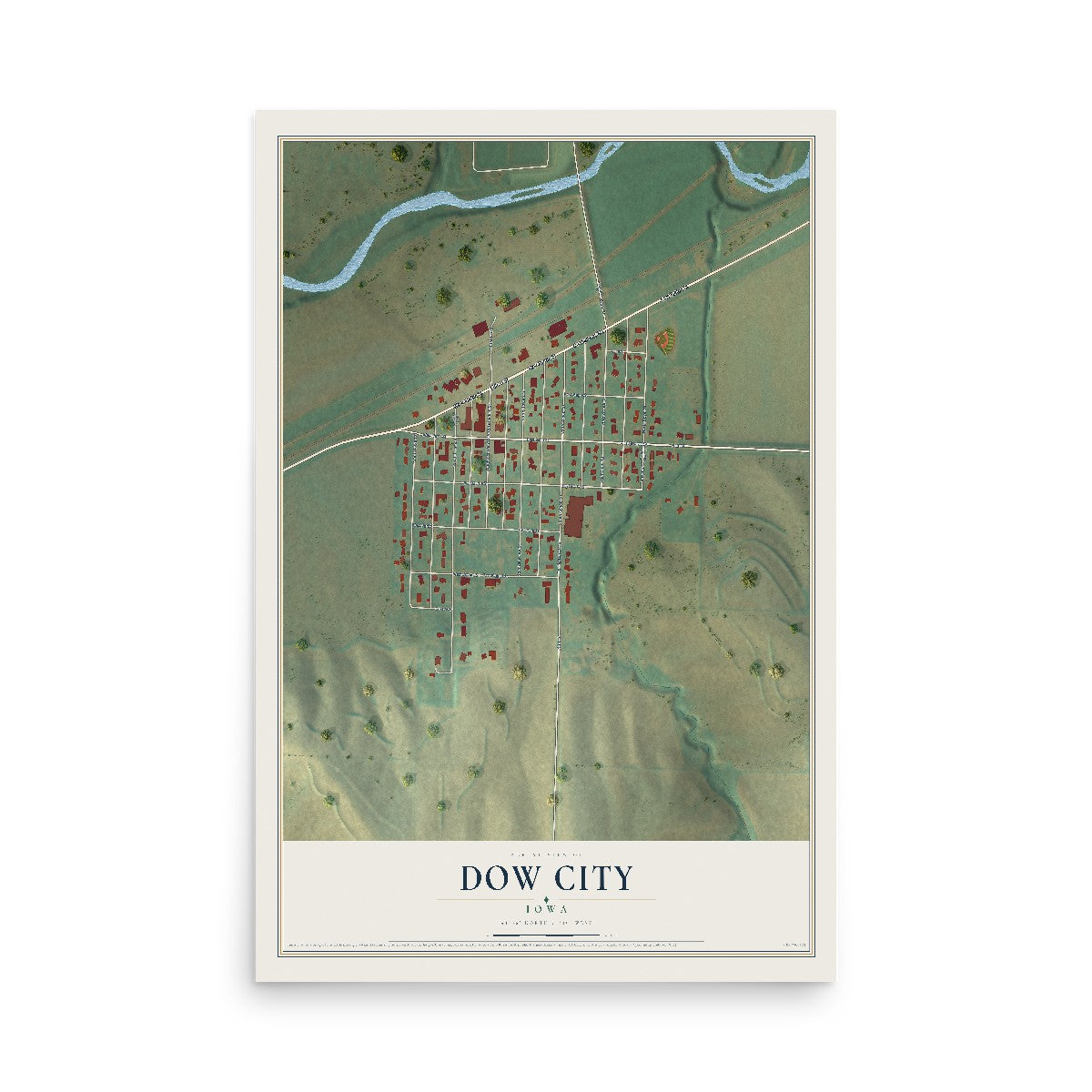 Map of Dow City, Iowa, 12 x 18 inch unframed archival matte print
