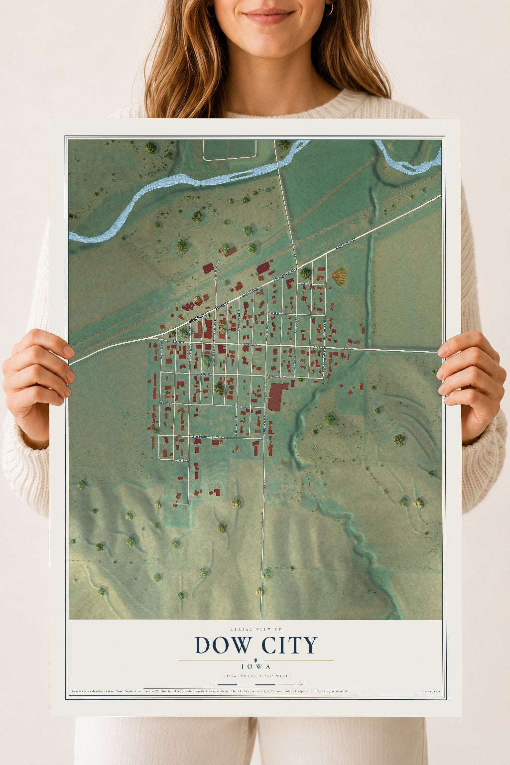 Map of Dow City, Iowa, 18 x 24 inch unframed archival matte print