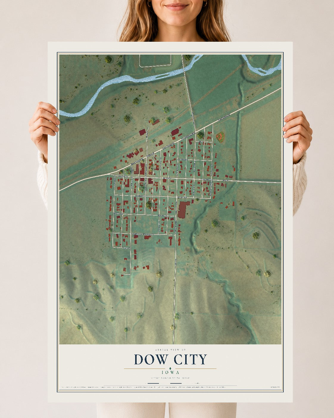 Map of Dow City, Iowa, 24 x 36 inch unframed archival matte print