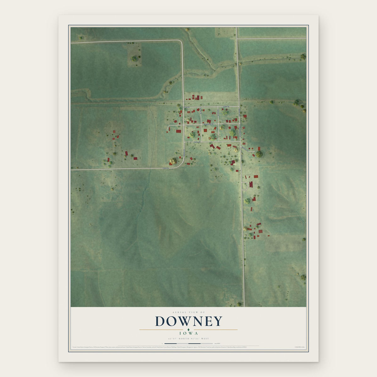 Downey, Iowa map print, the full design