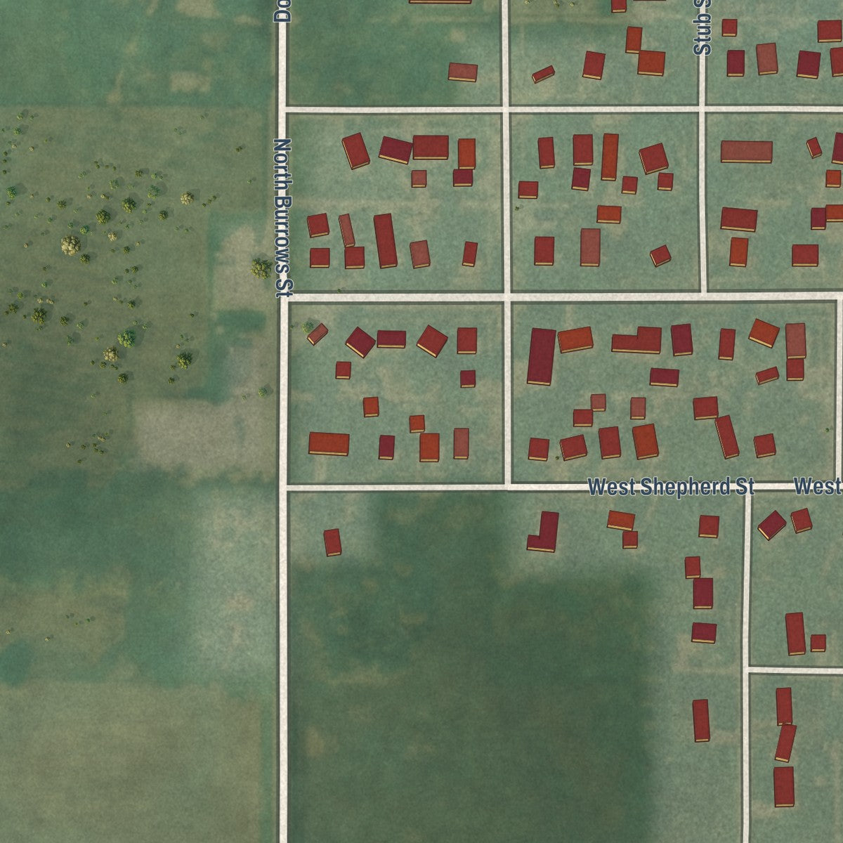 Second close-up of the map of Dows, Iowa print showing more streets and buildings