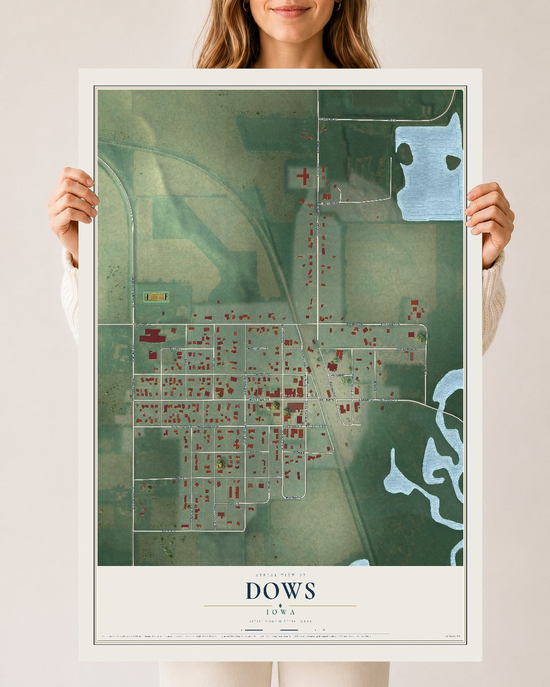 Map of Dows, Iowa, 24 x 36 inch unframed archival matte print