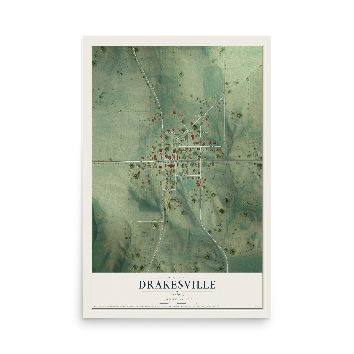 Map of Drakesville, Iowa, 12 x 18 inch unframed archival matte print