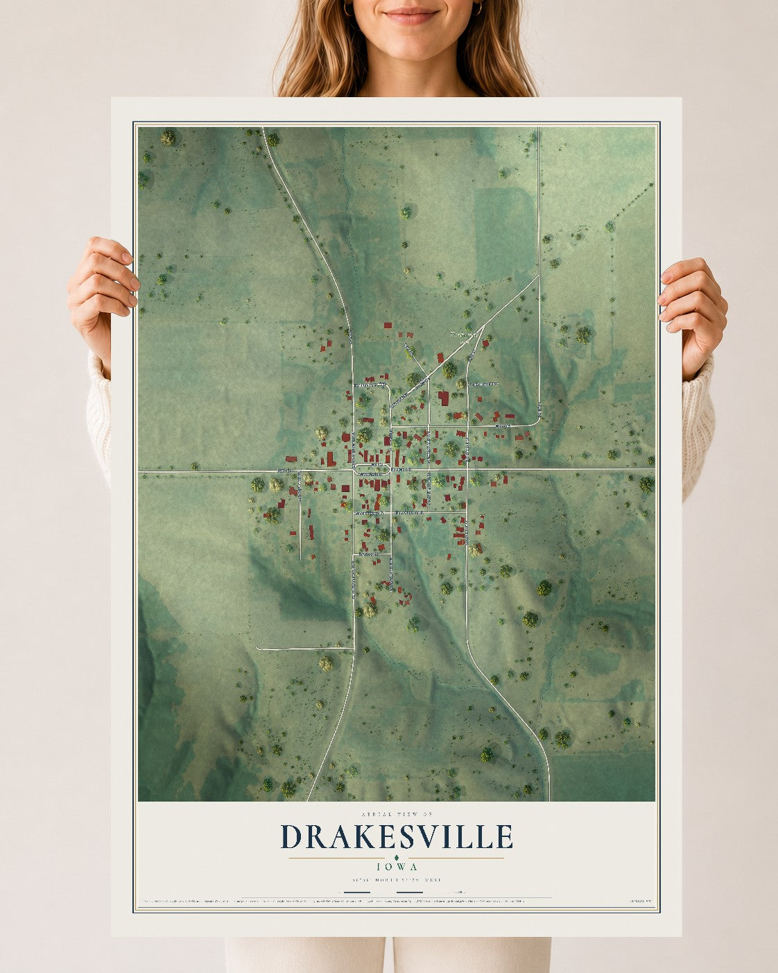 Map of Drakesville, Iowa, 24 x 36 inch unframed archival matte print