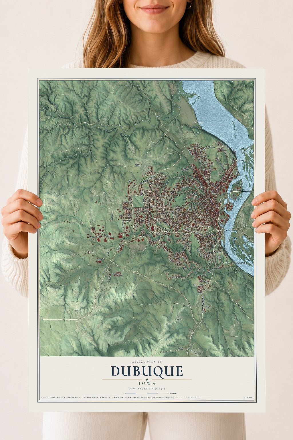 Map of Dubuque, Iowa, 18 x 24 inch unframed archival matte print