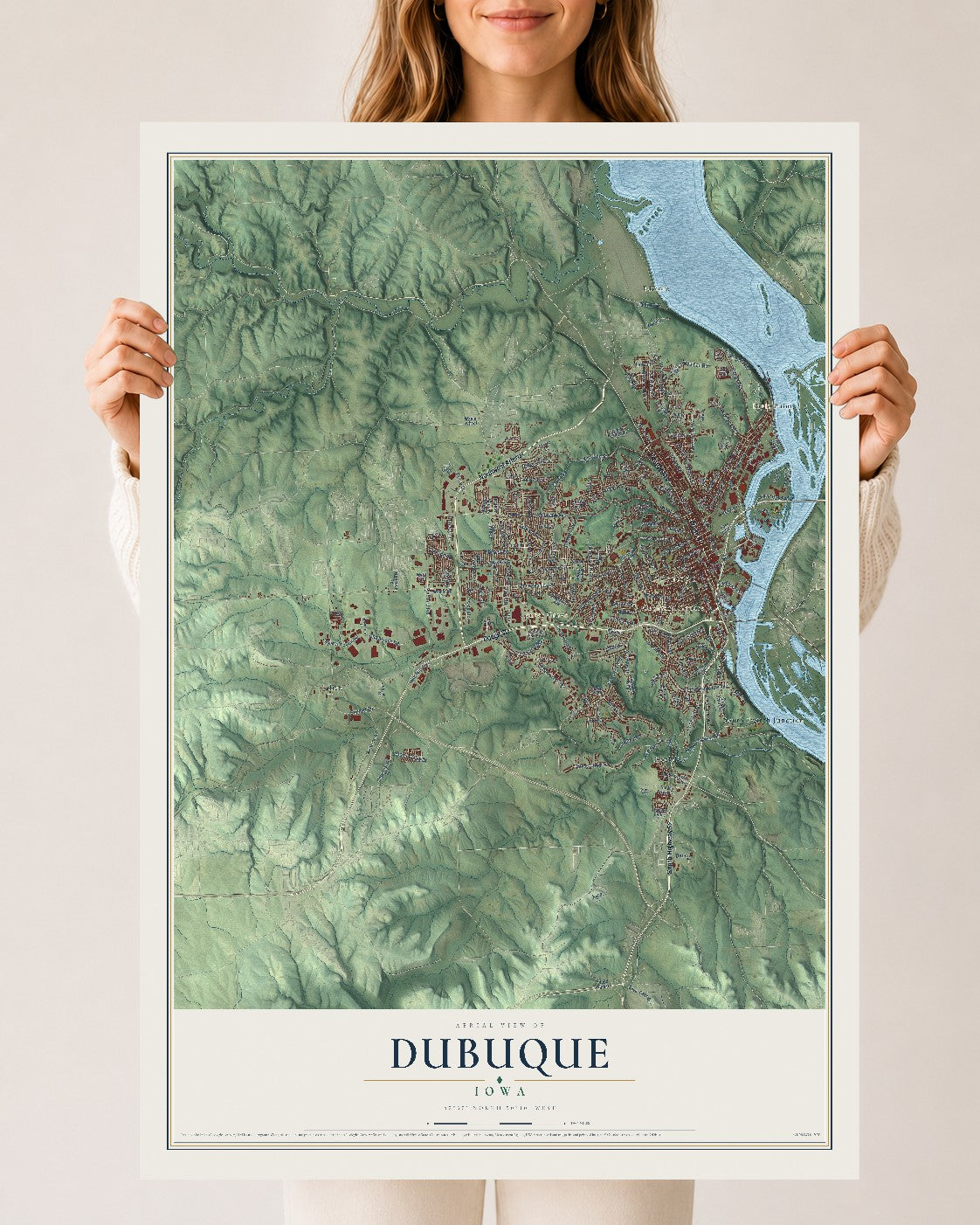 Map of Dubuque, Iowa, 24 x 36 inch unframed archival matte print