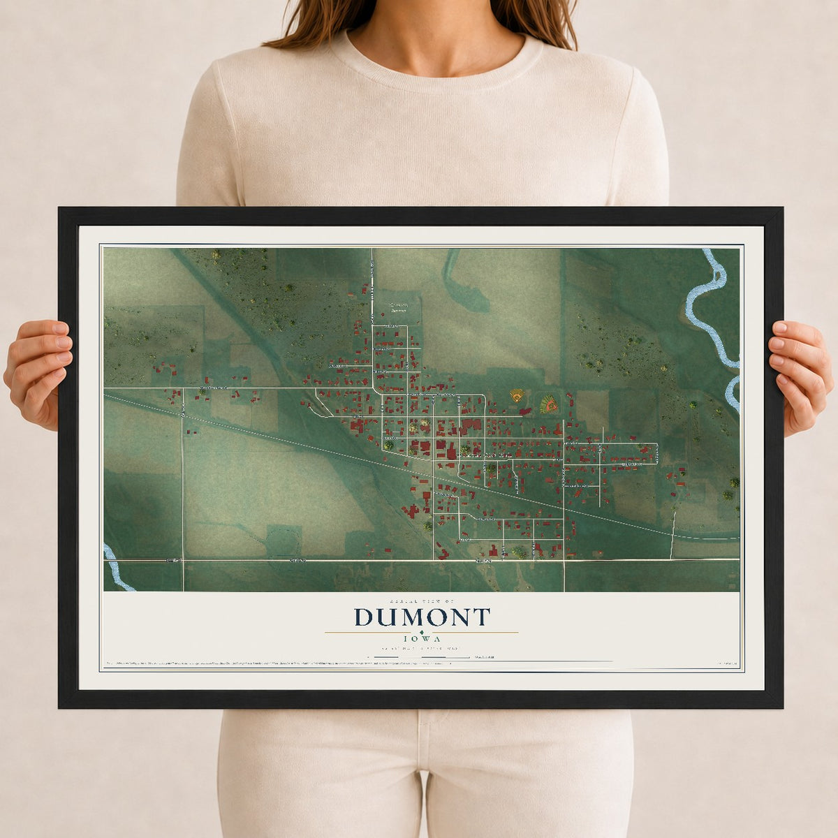 Map of Dumont, Iowa, 12 x 18 inch print in a black wood frame