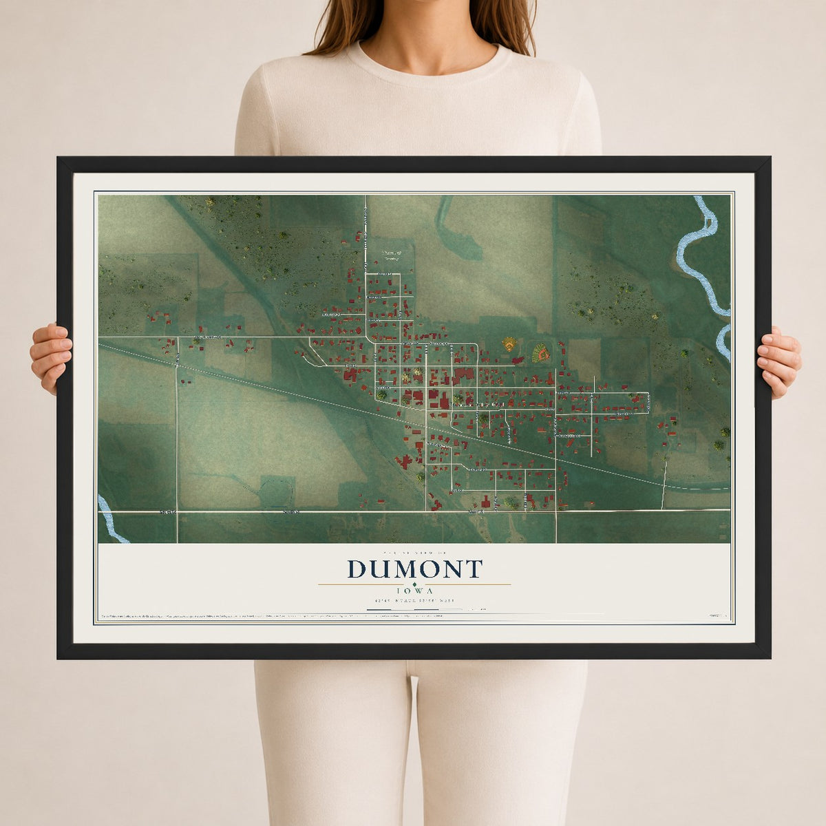Map of Dumont, Iowa, 24 x 36 inch print in a black wood frame