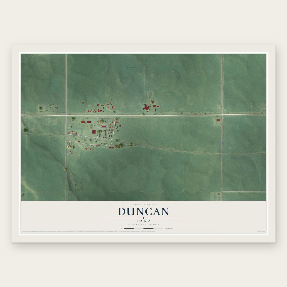 Duncan, Iowa map print, the full design