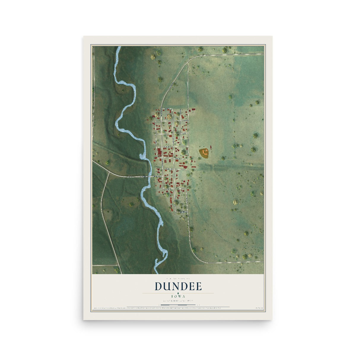 Map of Dundee, Iowa, 12 x 18 inch unframed archival matte print