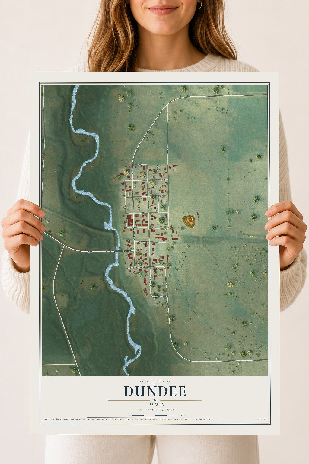 Map of Dundee, Iowa, 18 x 24 inch unframed archival matte print