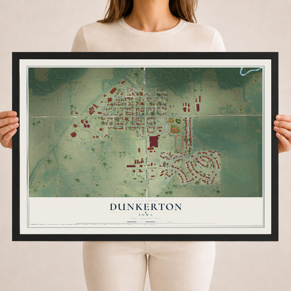 Map of Dunkerton, Iowa, 18 x 24 inch print in a black wood frame