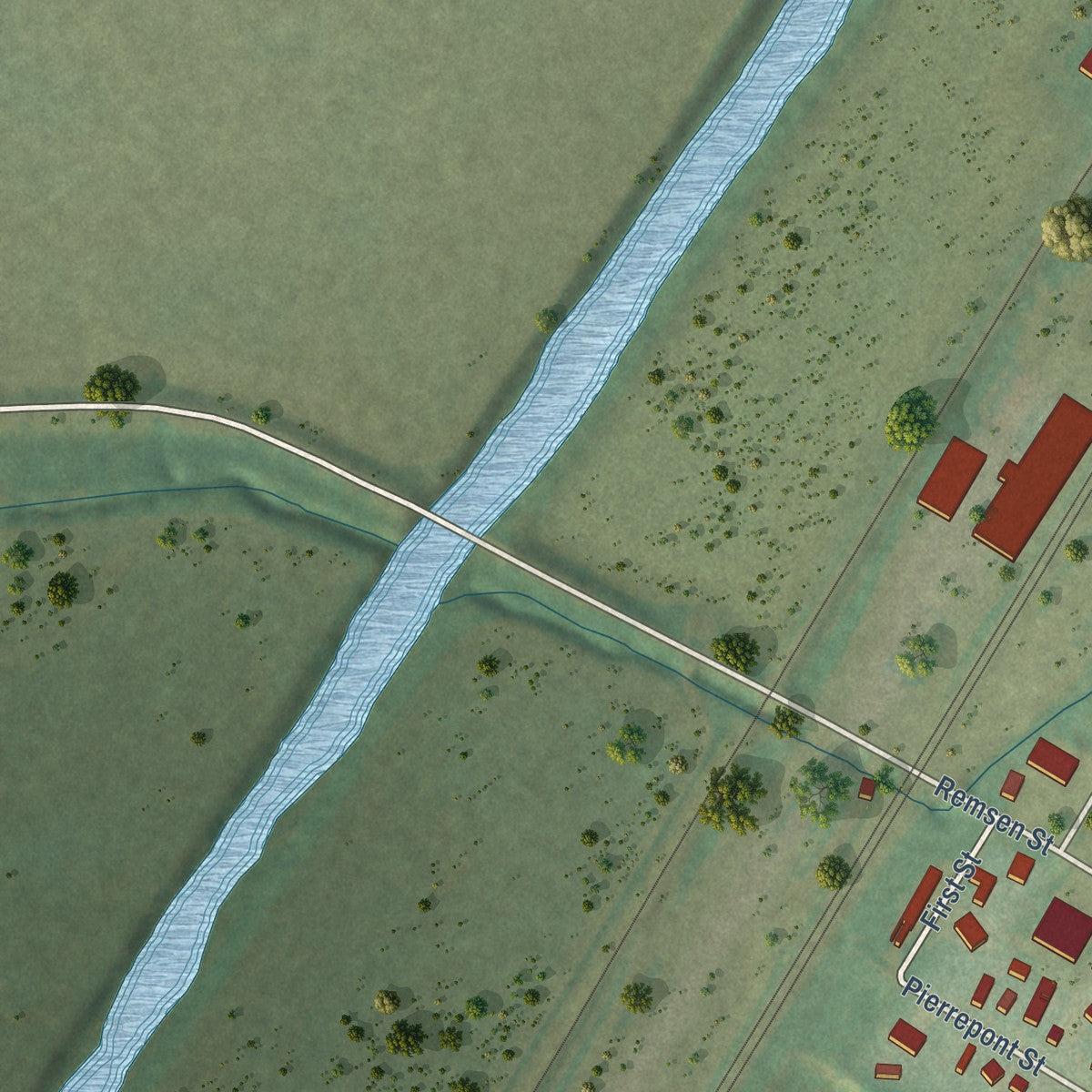 Second close-up of the map of Dunlap, Iowa print showing more streets and buildings