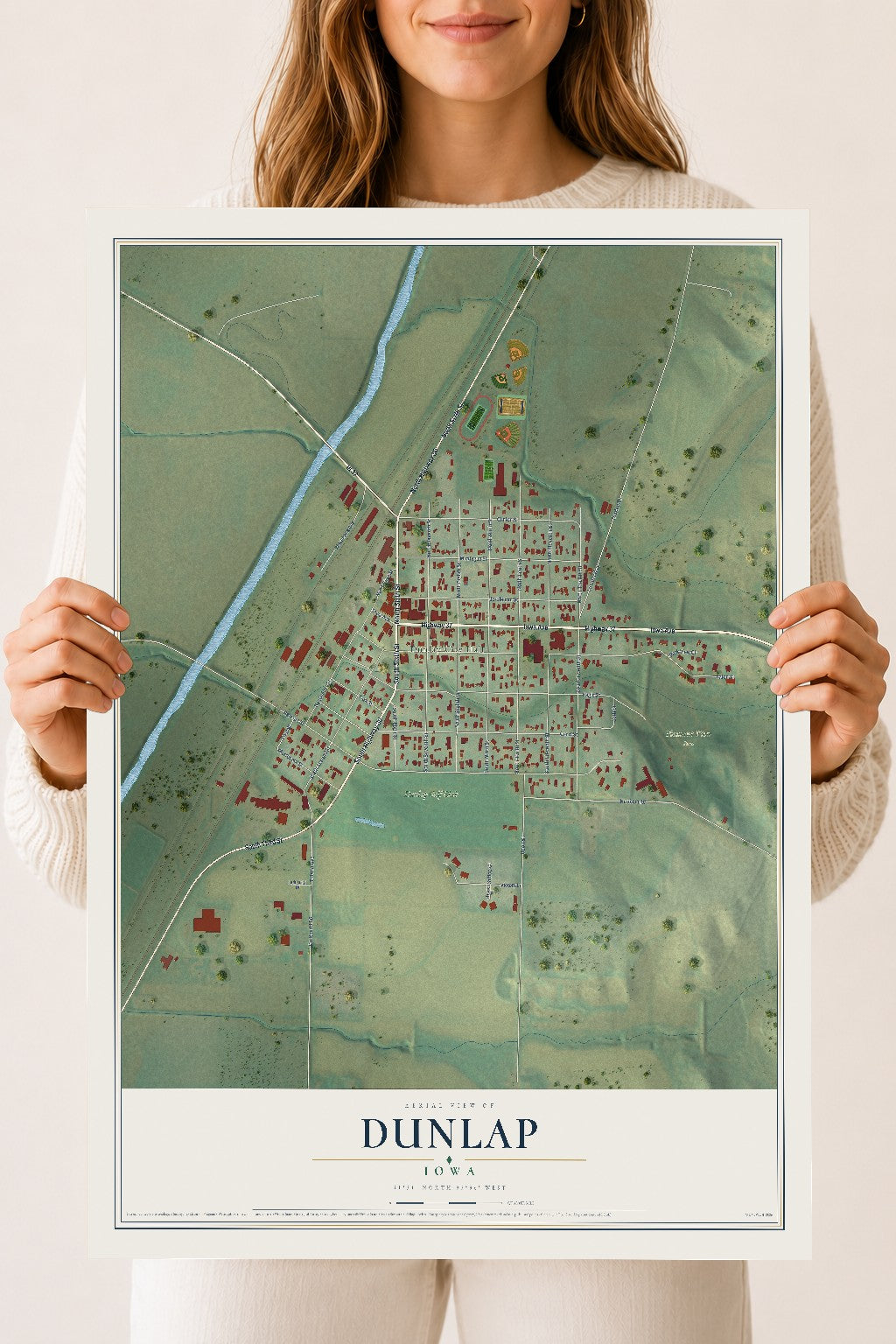 Map of Dunlap, Iowa, 18 x 24 inch unframed archival matte print