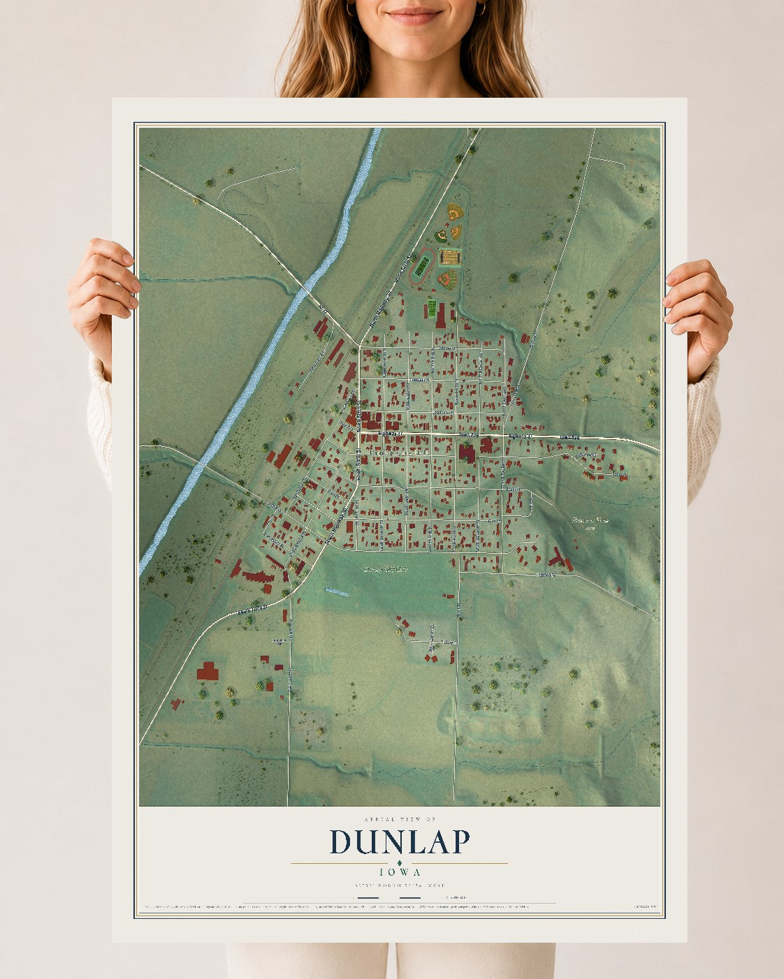 Map of Dunlap, Iowa, 24 x 36 inch unframed archival matte print