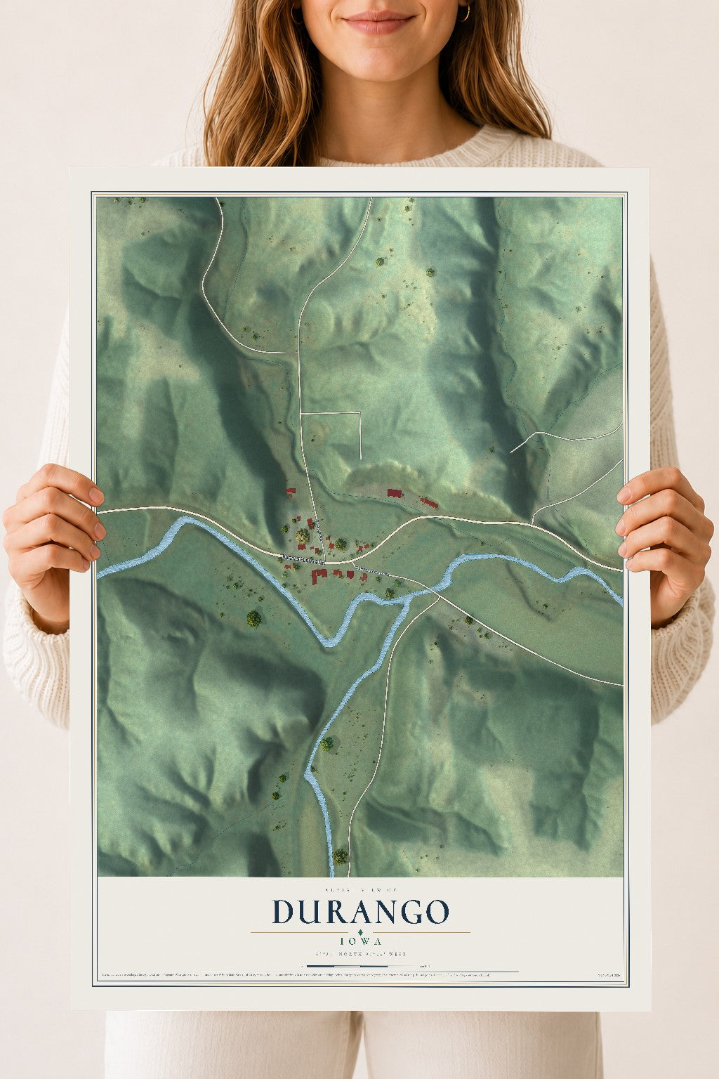 Map of Durango, Iowa, 18 x 24 inch unframed archival matte print