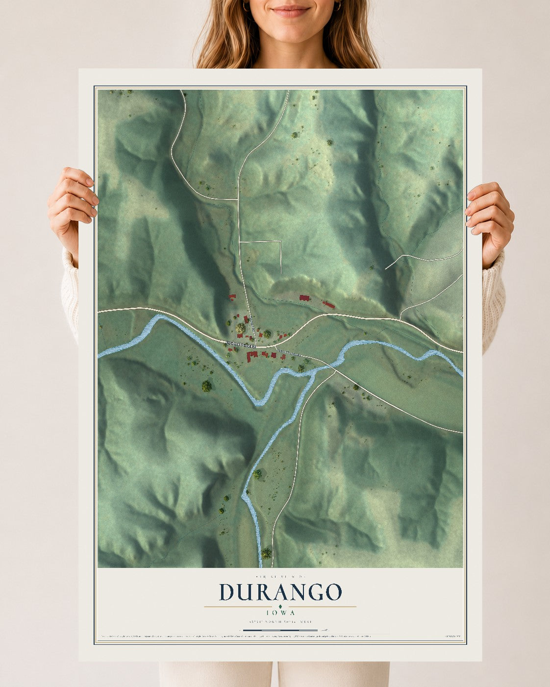 Map of Durango, Iowa, 24 x 36 inch unframed archival matte print