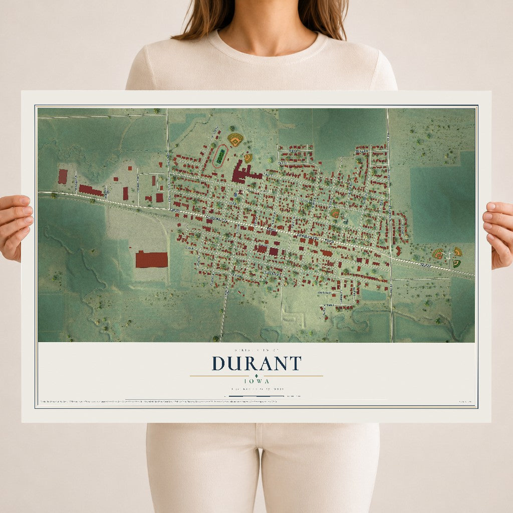 Map of Durant, Iowa, 18 x 24 inch unframed archival matte print