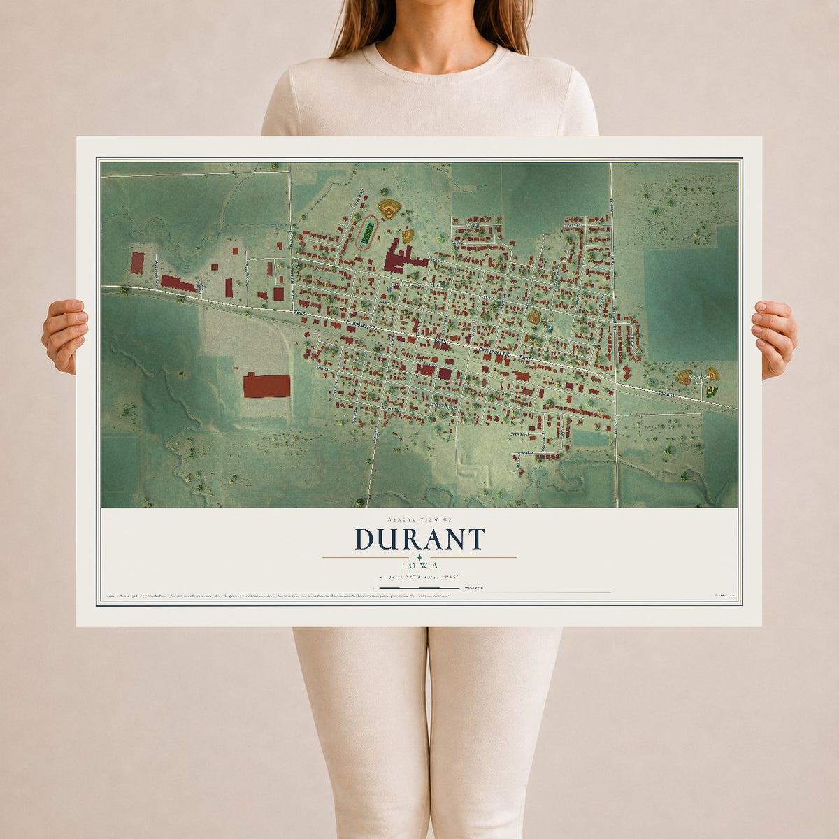Map of Durant, Iowa, 24 x 36 inch unframed archival matte print