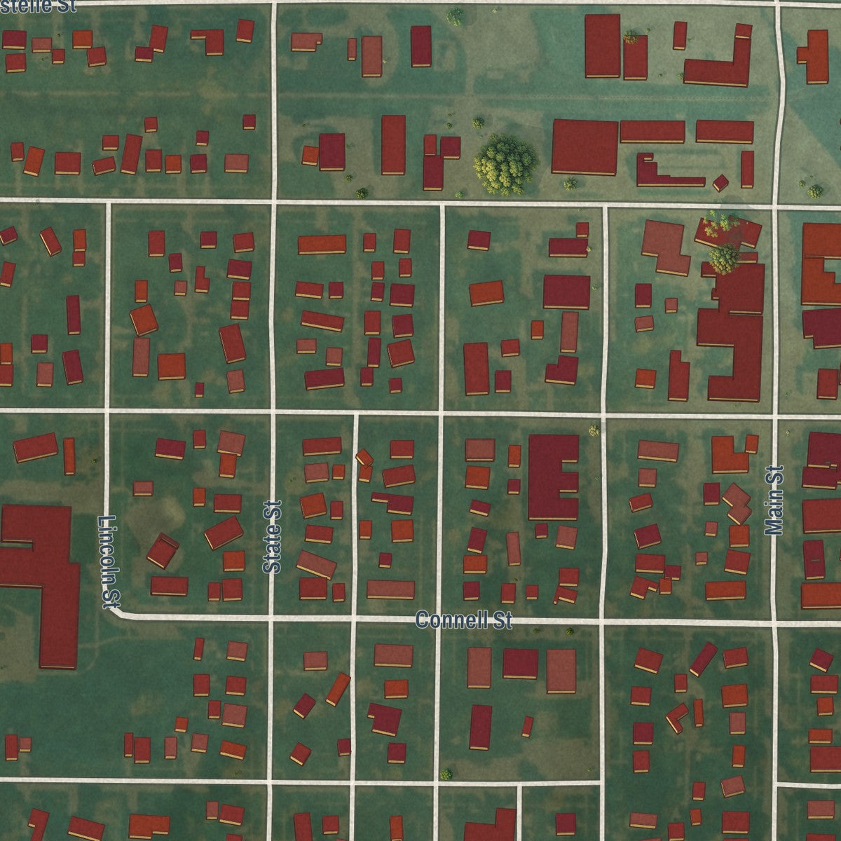 Close-up of the map of Dysart, Iowa print showing street and building detail
