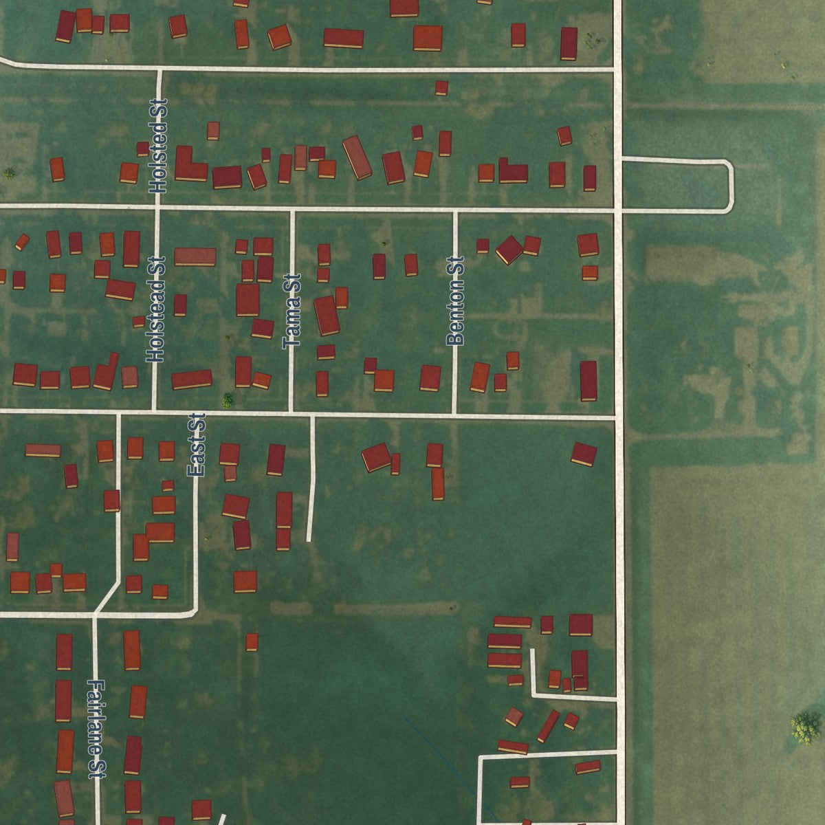 Second close-up of the map of Dysart, Iowa print showing more streets and buildings