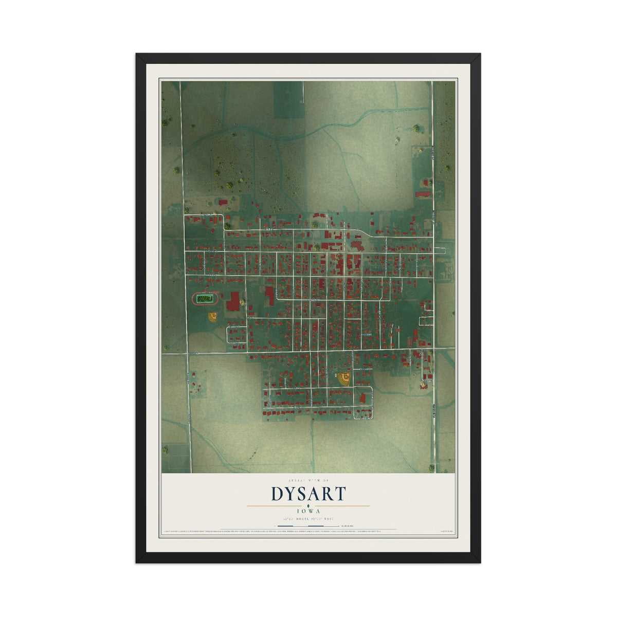 Map of Dysart, Iowa, 12 x 18 inch print in a black wood frame