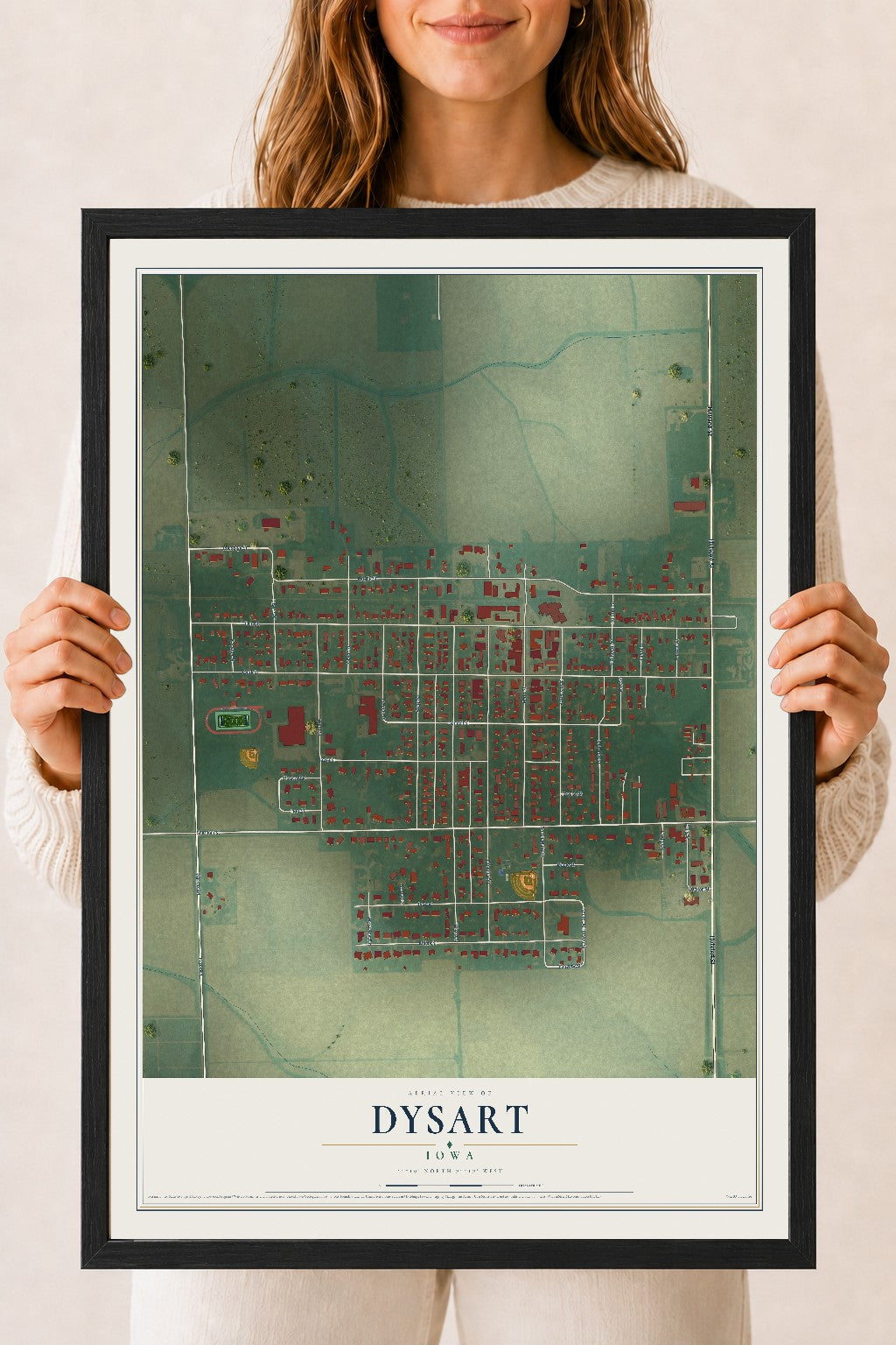 Map of Dysart, Iowa, 18 x 24 inch print in a black wood frame