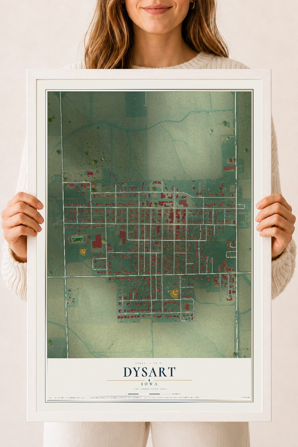 Map of Dysart, Iowa, 18 x 24 inch print in a white wood frame