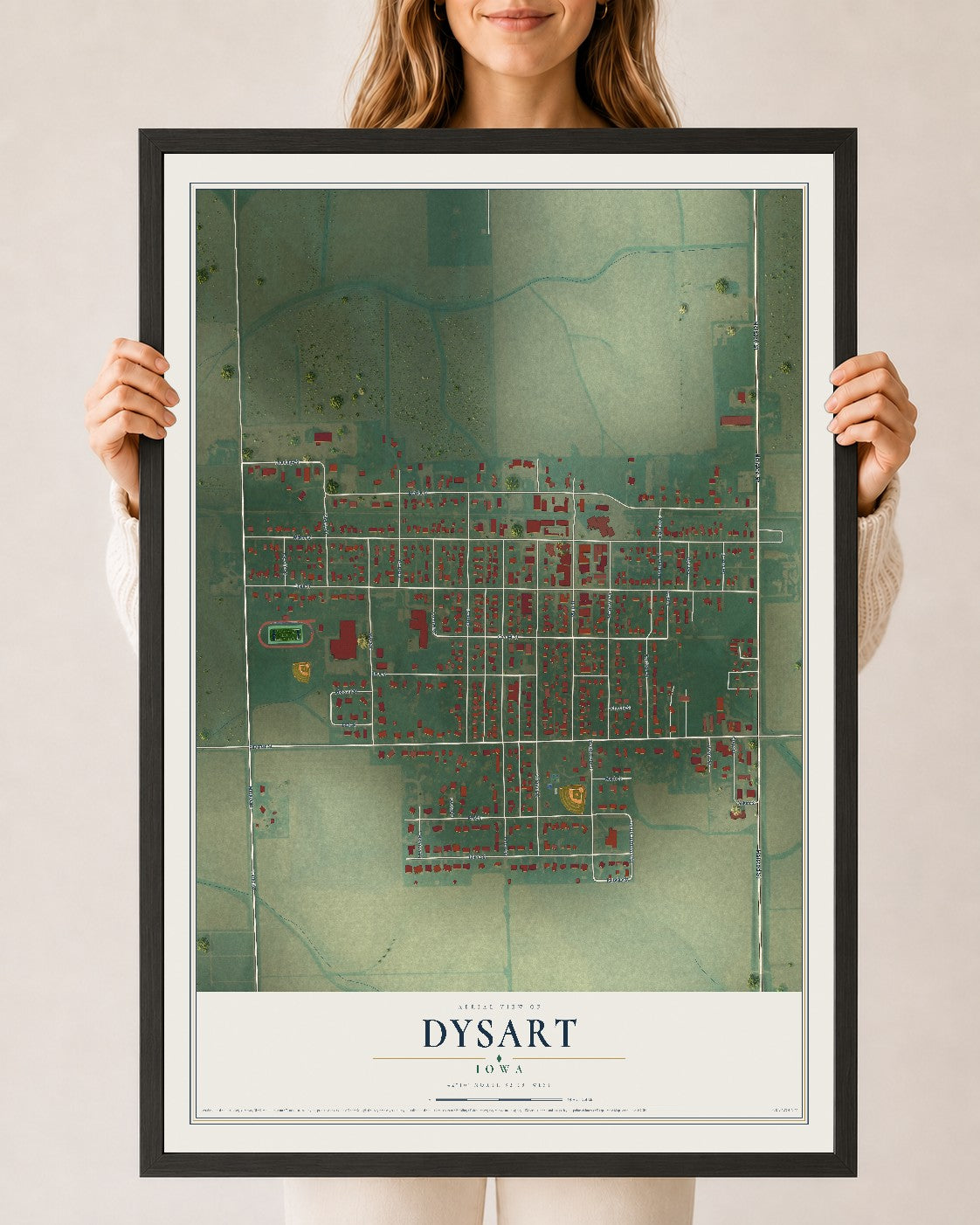 Map of Dysart, Iowa, 24 x 36 inch print in a black wood frame