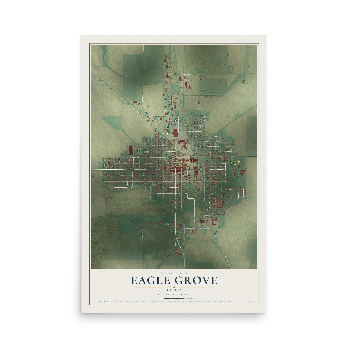 Map of Eagle Grove, Iowa, 12 x 18 inch unframed archival matte print