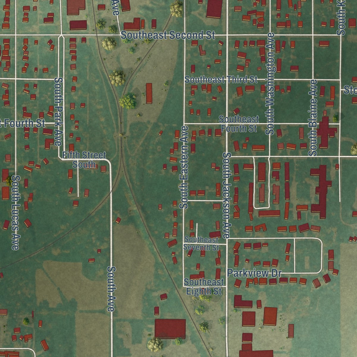 Second close-up of the map of Eagle Grove, Iowa print showing more streets and buildings