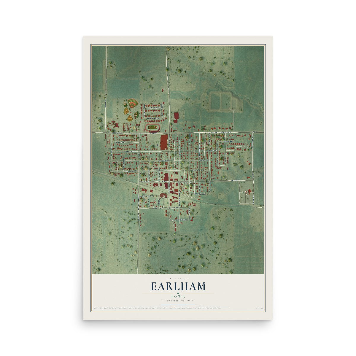 Map of Earlham, Iowa, 12 x 18 inch unframed archival matte print