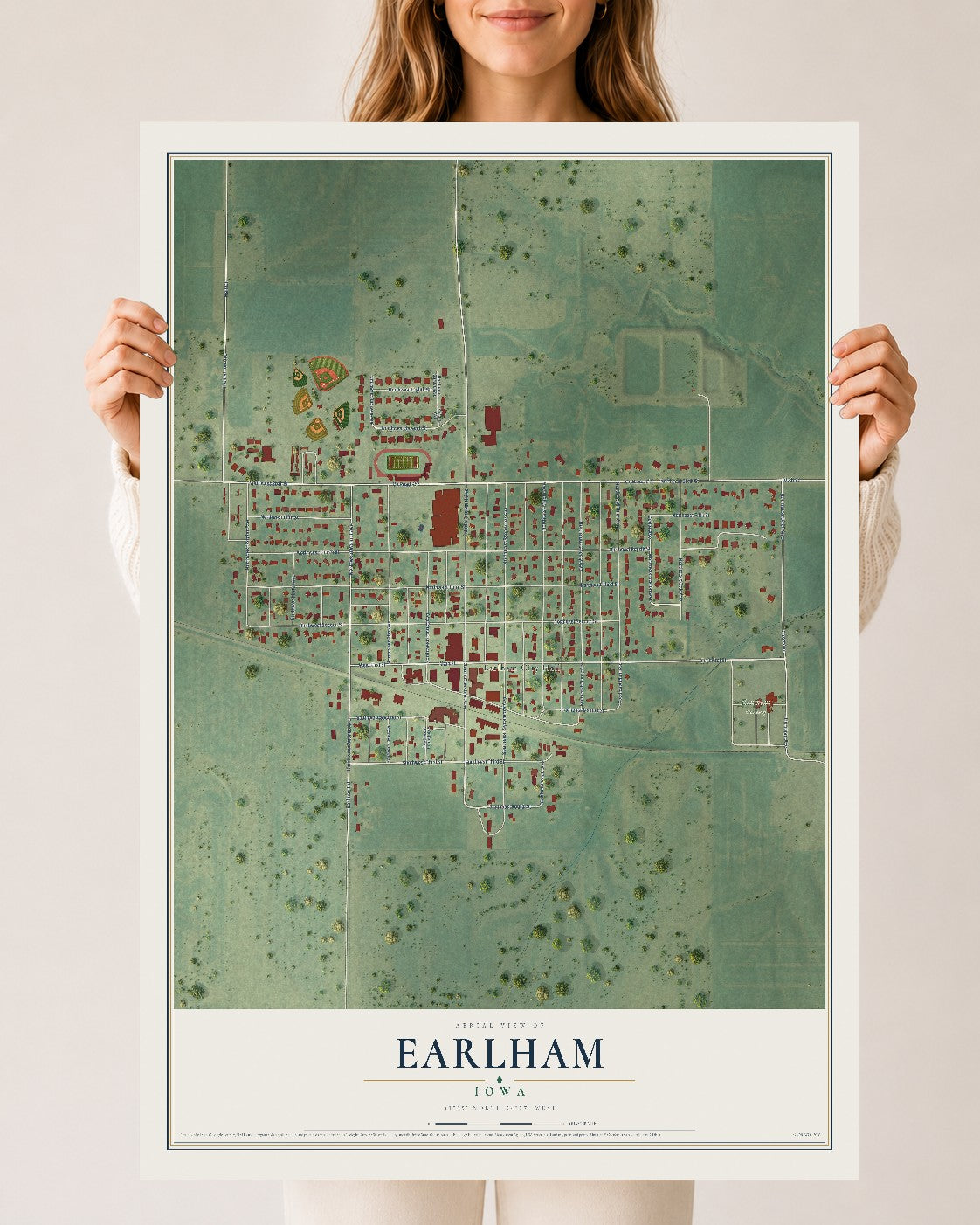 Map of Earlham, Iowa, 24 x 36 inch unframed archival matte print