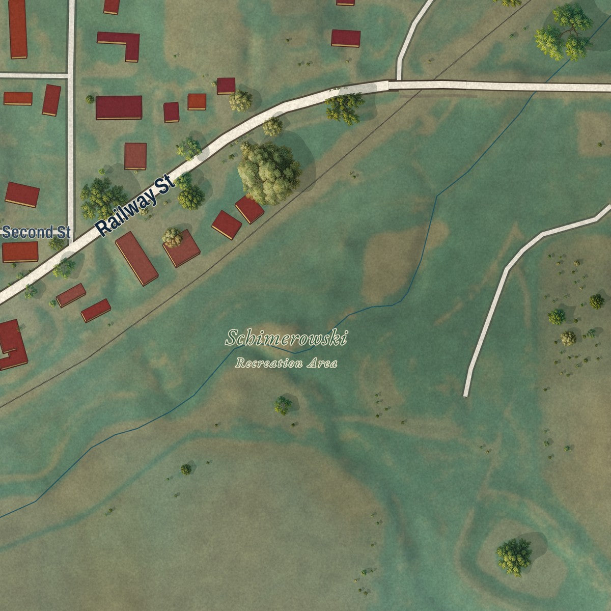 Second close-up of the map of Earling, Iowa print showing more streets and buildings