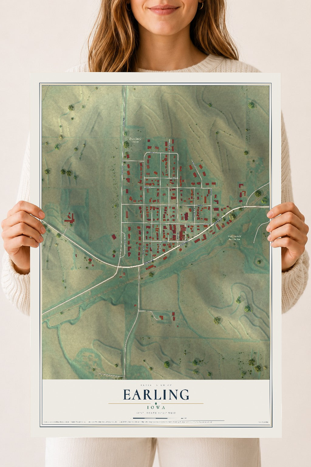 Map of Earling, Iowa, 18 x 24 inch unframed archival matte print