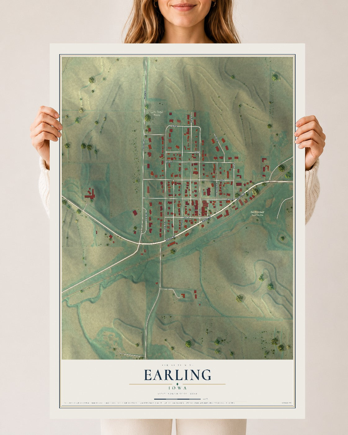 Map of Earling, Iowa, 24 x 36 inch unframed archival matte print