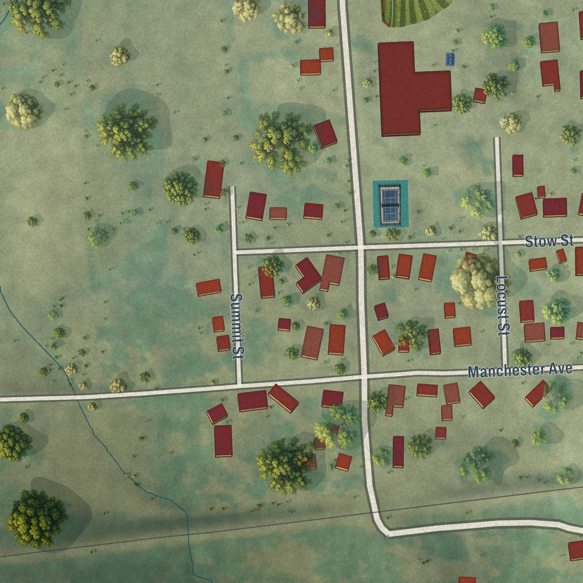 Second close-up of the map of Earlville, Iowa print showing more streets and buildings