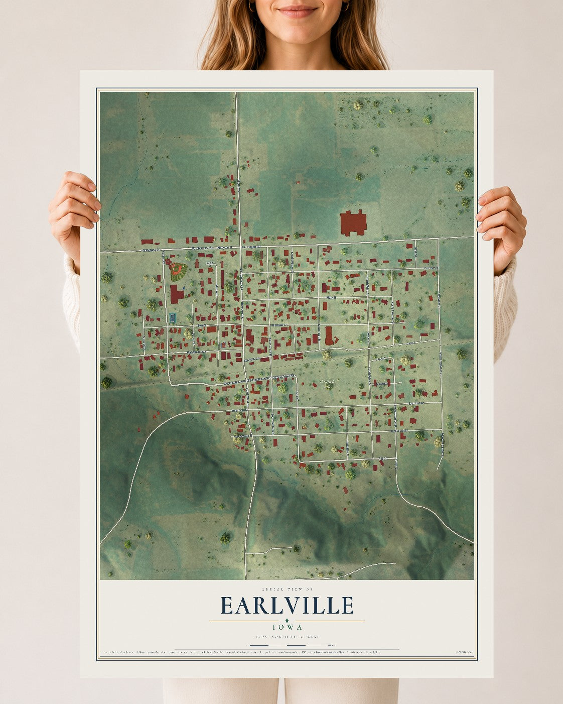 Map of Earlville, Iowa, 24 x 36 inch unframed archival matte print