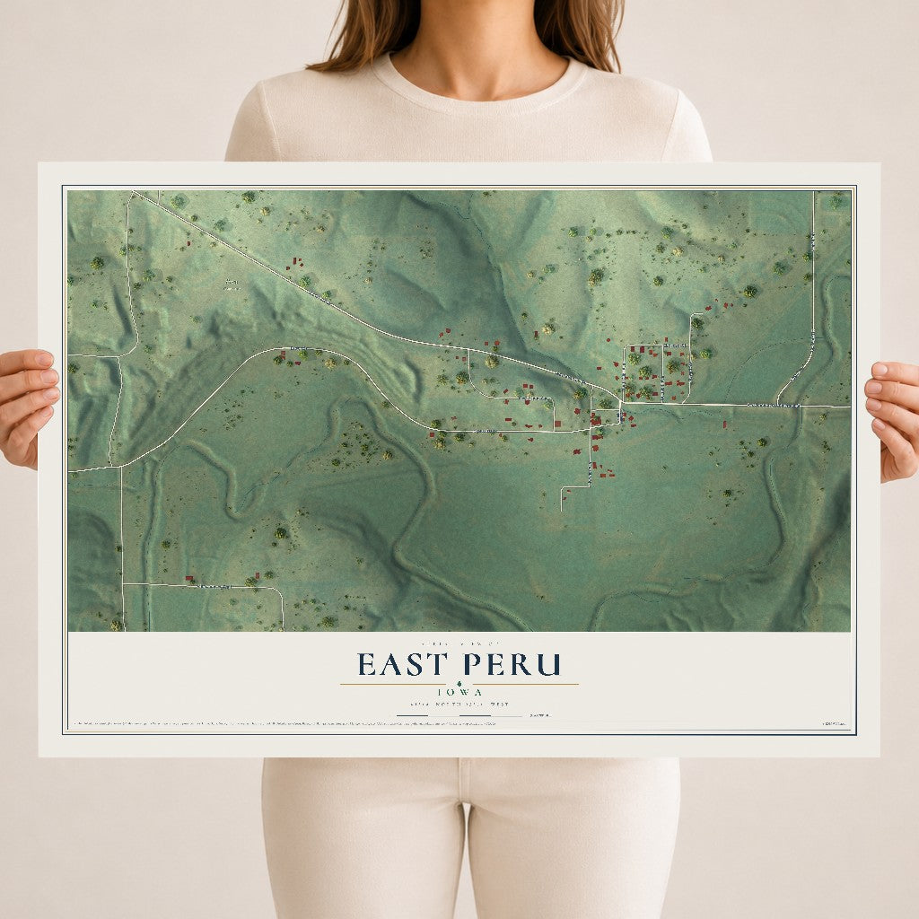 Map of East Peru, Iowa, 18 x 24 inch unframed archival matte print