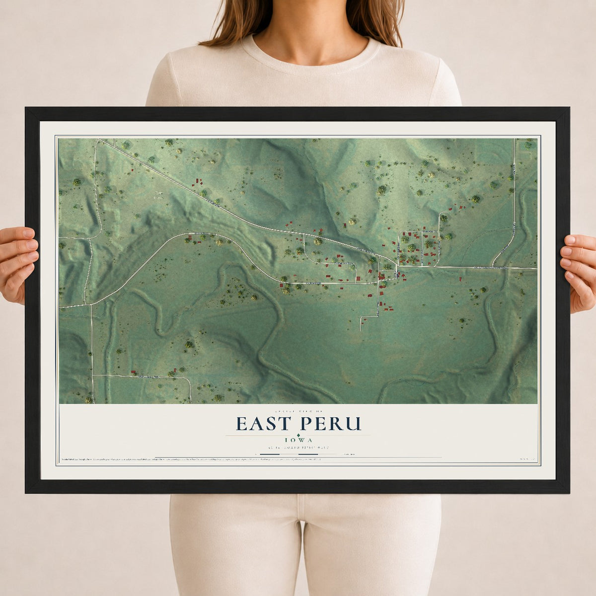 Map of East Peru, Iowa, 18 x 24 inch print in a black wood frame