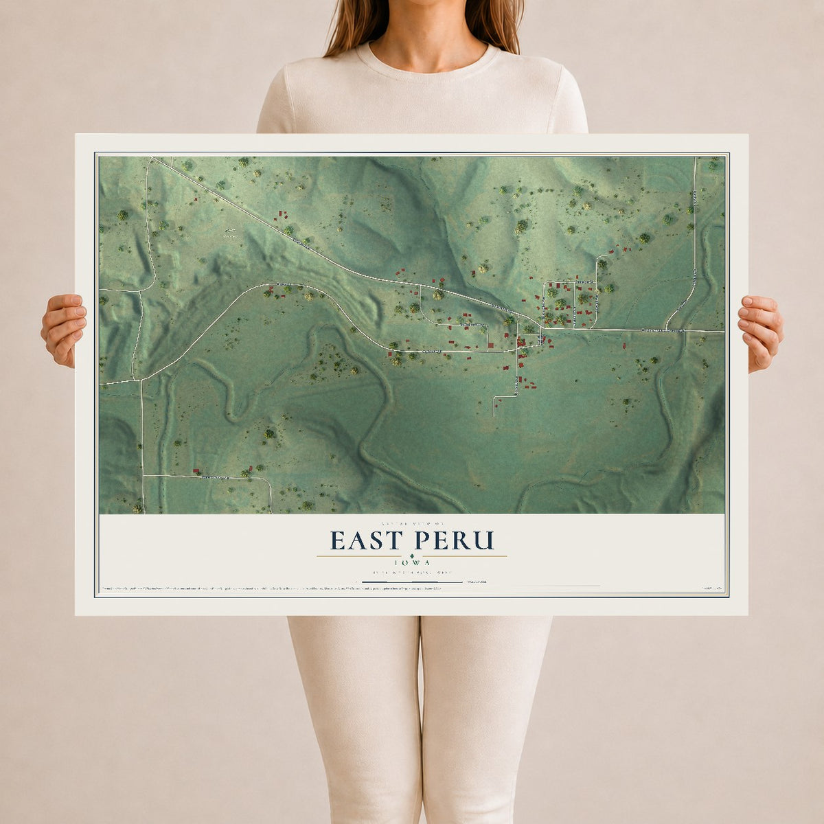 Map of East Peru, Iowa, 24 x 36 inch unframed archival matte print