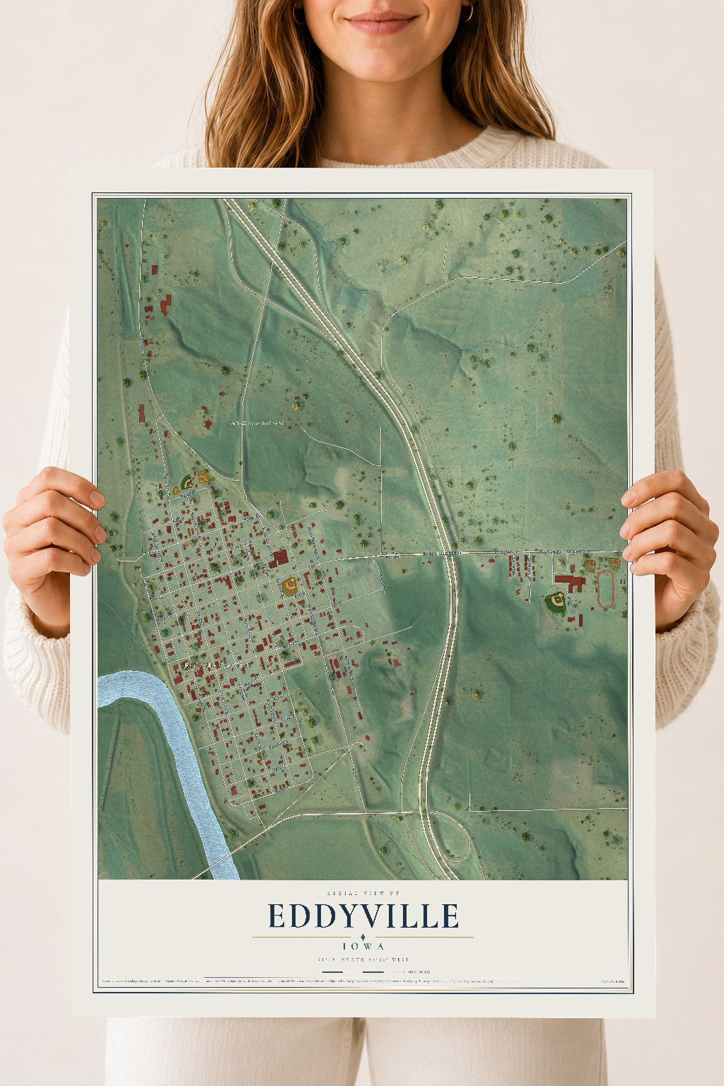 Map of Eddyville, Iowa, 18 x 24 inch unframed archival matte print