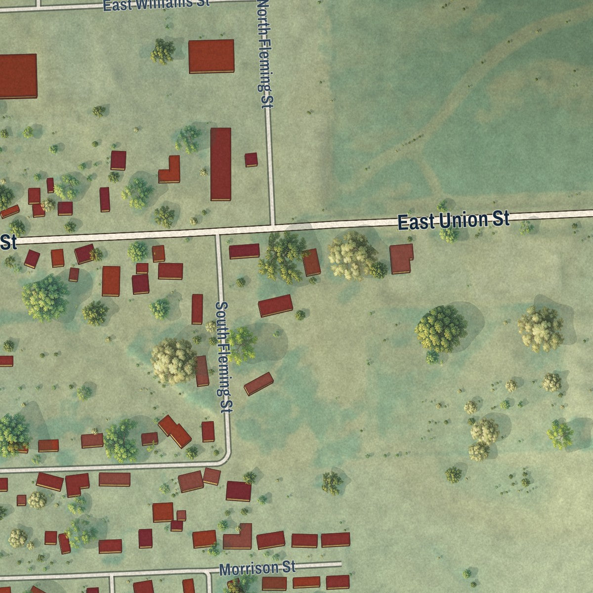 Second close-up of the map of Edgewood, Iowa print showing more streets and buildings